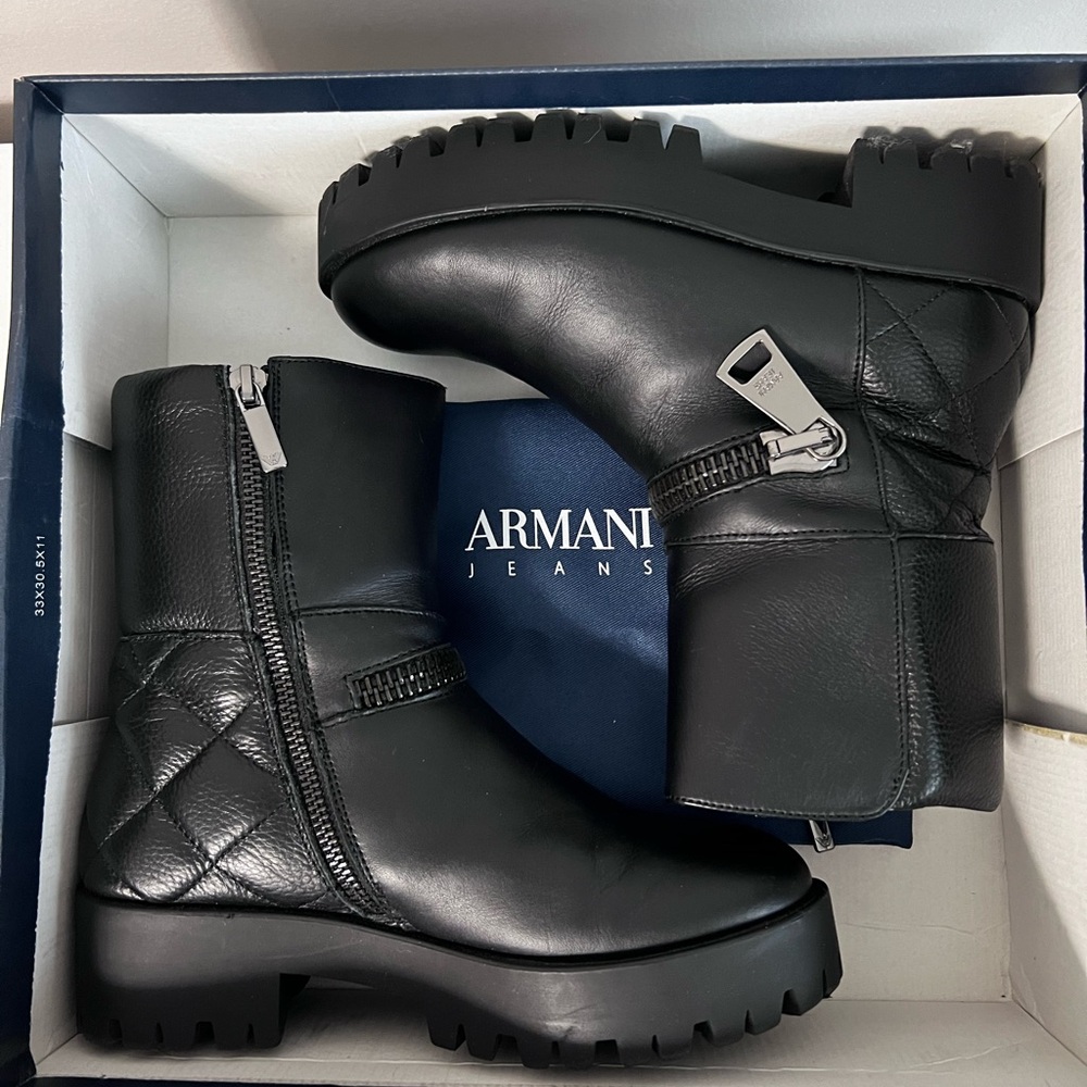 Armani Black Leather Ankle Boots US 6 EU 36